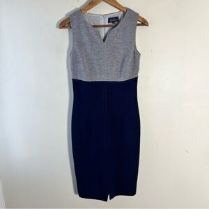 Luisa Spagnoli Grey Navy Sleeveless Pure Wool Dress Size 42 Italy Knee Length